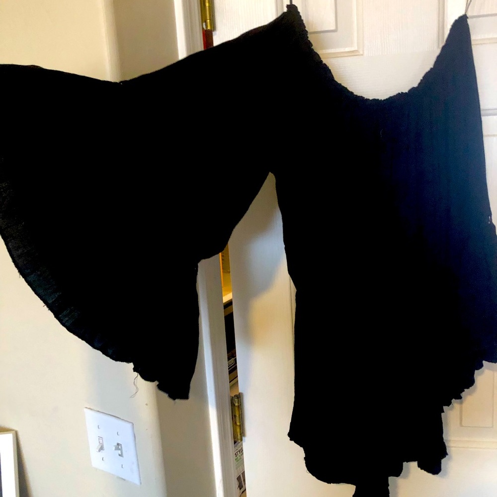 Black bell sleeve off the shoulder romper